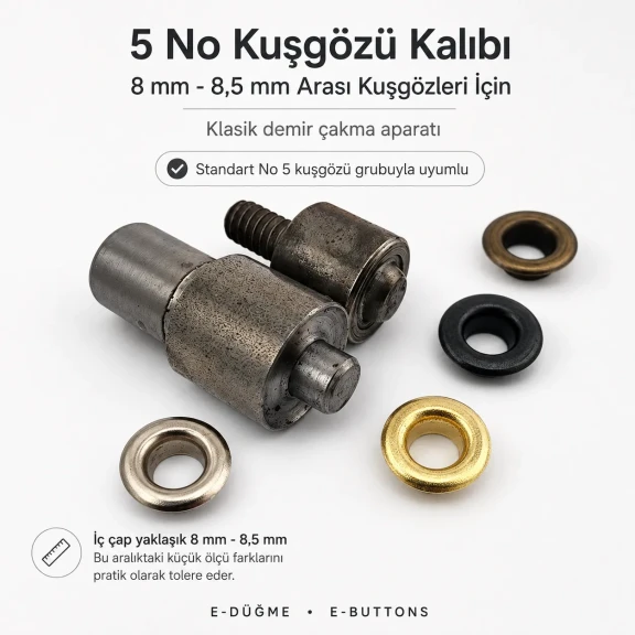 5 No Kuşgözü Kalıbı 8 mm - 8,5 mm Arası Kuşgözü Çakma Aparatı KLP0005