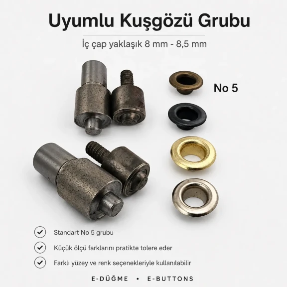 5 No Kuşgözü Kalıbı 8 mm - 8,5 mm Arası Kuşgözü Çakma Aparatı KLP0005