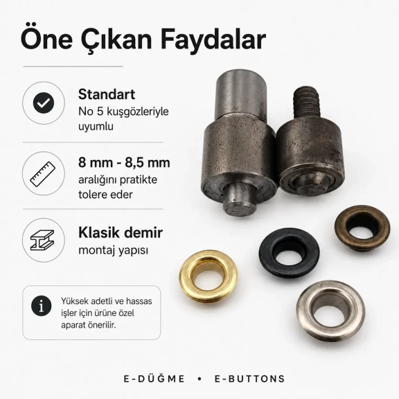 5 No Kuşgözü Kalıbı 8 mm - 8,5 mm Arası Kuşgözü Çakma Aparatı KLP0005