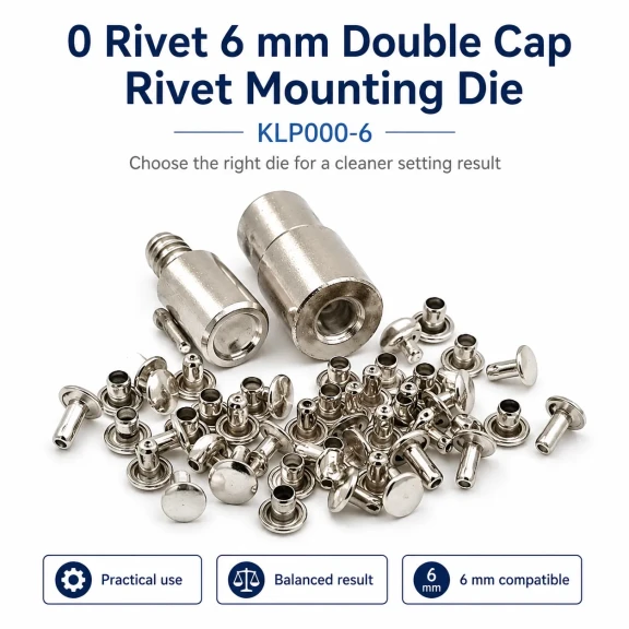 0 Çift Kapaklı Perçin Montaj Aparatı - 6 mm Perçin Çakma Kalıbı KLP000CFT-6, güçlendirilmiş çelikten üretilmiştir, perçin