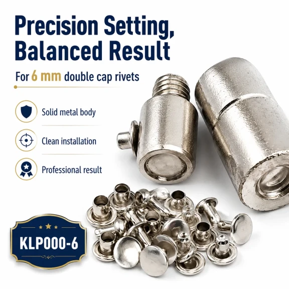 0 Çift Kapaklı Perçin Montaj Aparatı - 6 mm Perçin Çakma Kalıbı KLP000CFT-6, güçlendirilmiş çelikten üretilmiştir, perçin