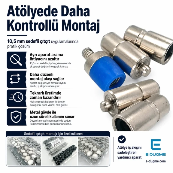 10.5 mm Sedefli Çıtçıt Montaj Aparatı - Metal Çakma Kalıbı KLP00105SDF, bebek ve çocuk giyimde kullanıma uygun dayanıklı