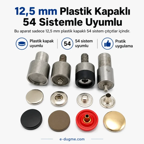 12,5 mm Plastik Kapaklı Çıtçıt Çakma Kalıbı, metal ve plastik malzemeden üretilmiştir, montaj için ideal çözüm