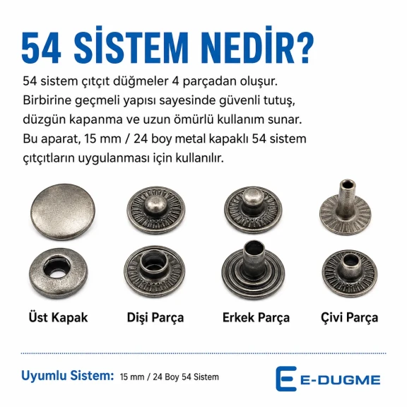 15 mm Çıtçıt Düğme 54 Sistem Metal Kapaklı Uygulama Aparatı - Çakma Kalıbı KLP0015