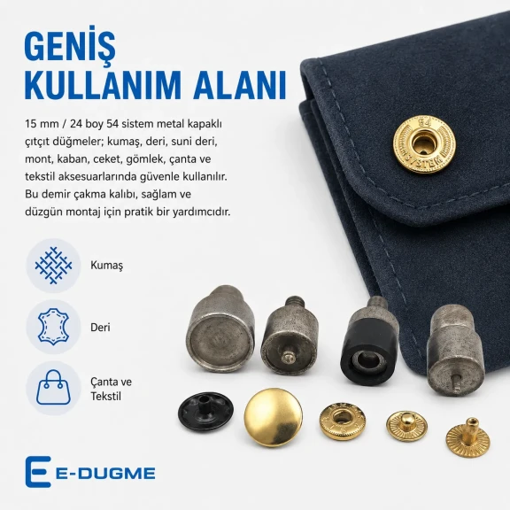 15 mm Çıtçıt Düğme 54 Sistem Metal Kapaklı Uygulama Aparatı - Çakma Kalıbı KLP0015