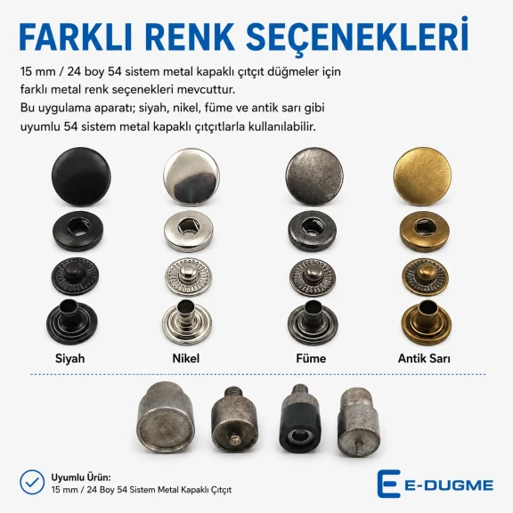 15 mm Çıtçıt Düğme 54 Sistem Metal Kapaklı Uygulama Aparatı - Çakma Kalıbı KLP0015