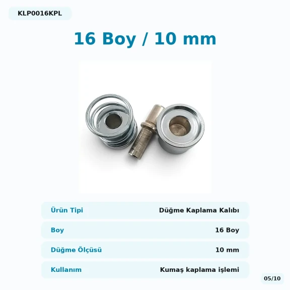 16 Boy 10 mm kumaş kaplama düğme aparatı