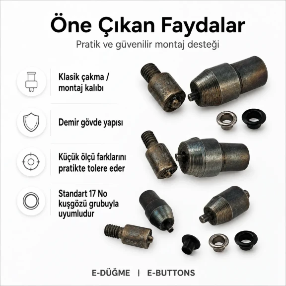 17 No Kuşgözü Kalıbı - 3,5 mm Kuşgözü Çakma Aparatı, 7 mm dış çap, 4 mm iç çap, montaj kalıbı