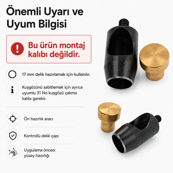 Delici Aparat Padova 17 mm, kuşgözü montajı için 17 mm çapında delik açma aparatı, deri, branda ve kumaş yüzeylerde
