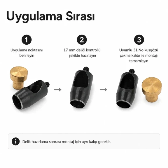 Delici Aparat Padova 17 mm, kuşgözü montajı için 17 mm çapında delik açma aparatı, deri, branda ve kumaş yüzeylerde