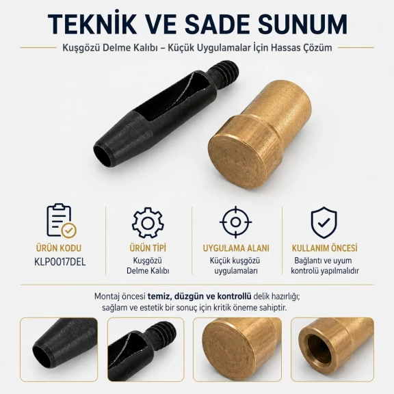 17 No kuşgözü delme kalıbı KLP0017DEL, 3,5 mm iç çap, dayanıklı metal yapısı ile tekstil, deri ve kağıt malzemelerde