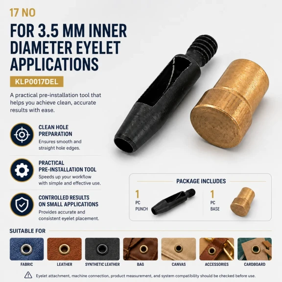 17 No kuşgözü delme kalıbı KLP0017DEL, 3,5 mm iç çap, dayanıklı metal yapısı ile tekstil, deri ve kağıt malzemelerde