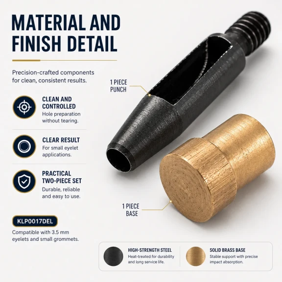17 No kuşgözü delme kalıbı KLP0017DEL, 3,5 mm iç çap, dayanıklı metal yapısı ile tekstil, deri ve kağıt malzemelerde