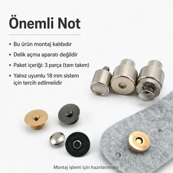 18 mm çift taraf troklu çanta mıknatısı montaj kalıbı, metal yapı, çanta üretiminde kullanıma uygun