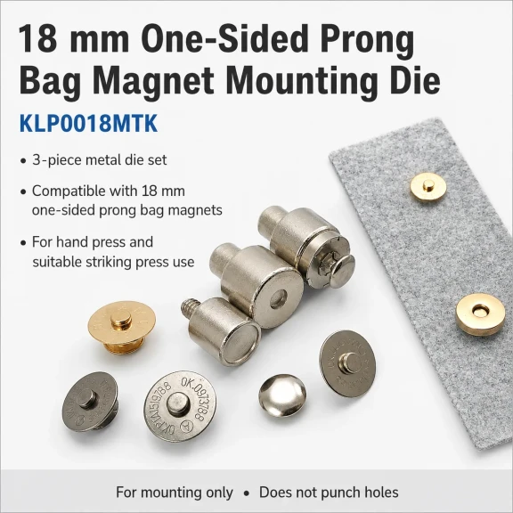 18 mm Tek Taraf Troklu Çanta Mıknatısı Montaj Kalıbı KLP0018MTK, metal yapı ile çanta ve aksesuar üretiminde hatasız montaj