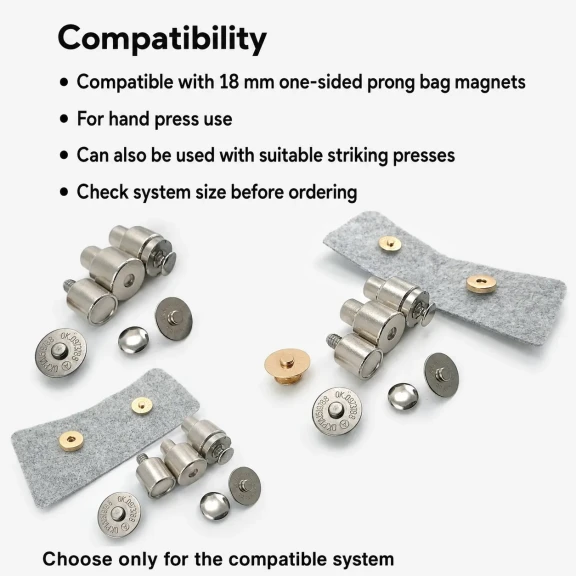 18 mm Tek Taraf Troklu Çanta Mıknatısı Montaj Kalıbı KLP0018MTK, metal yapı ile çanta ve aksesuar üretiminde hatasız montaj