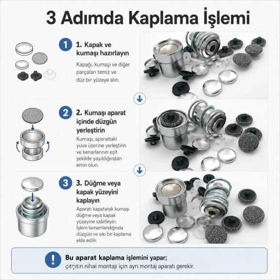 20 boy 12,5 mm kumaş kaplama düğme aparatı alttan dikme modeli, terzilik ve butik üretim için ideal