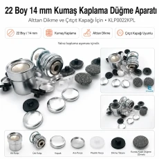 22 Boy 14 mm Kumaş Kaplama Düğme Aparatı – Alttan Dikme ve Çıtçıt Kapağı İçin KLP0022KPL