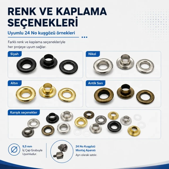24 No kuşgözü montaj aparatı ile 9,5 mm kuşgözlerinin montajı için ideal çakma kalıbı