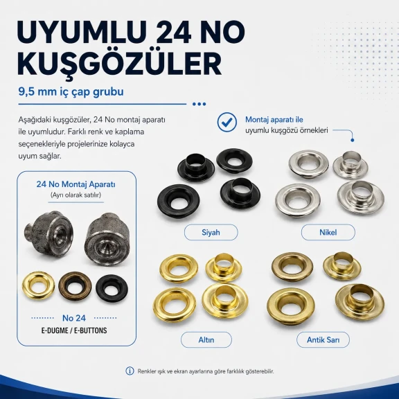 24 No kuşgözü montaj aparatı ile 9,5 mm kuşgözlerinin montajı için ideal çakma kalıbı