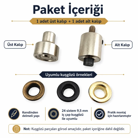 24 Kuşgözü Kalıbı 9,5 mm İç Çap Kendinden Delmeli Kuşgözü Çakma Kalıbı KLP0024D