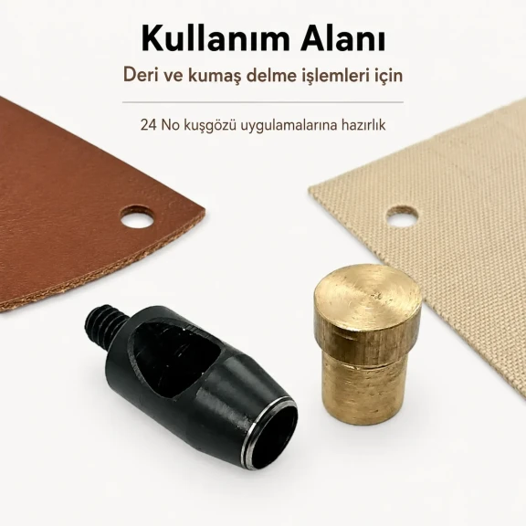 24 No Kuşgözü Delme Kalıbı - 9 mm Delik Açma Aparatı, kumaş, deri ve branda için ideal delik açma çözümü