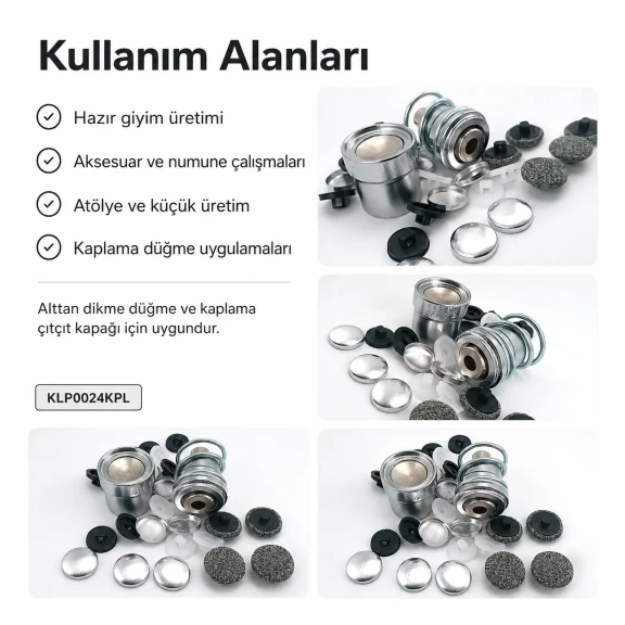 24 Boy 15 mm Kumaş Kaplama Düğme Aparatı - Alttan Dikme ve Çıtçıt Kapağı İçin KLP0024KPL