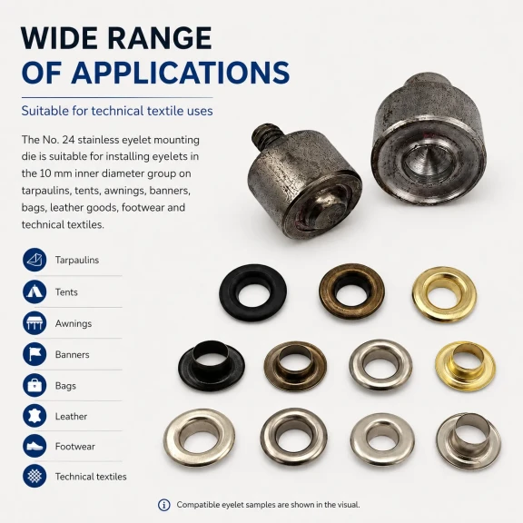 Eyelet Setting Die for 10 mm Inner Diameter Stainless Steel Eyelets, suitable for tarpaulin, tent, and banner applications