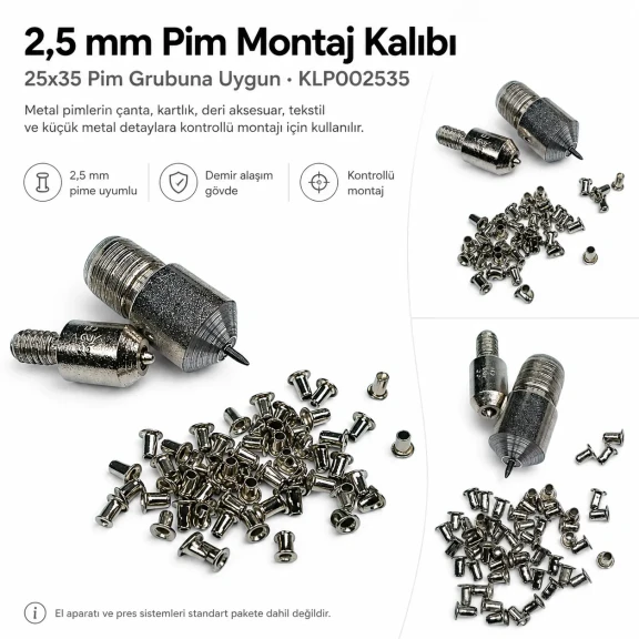 2,5 mm pim montaj kalıbı, yüksek kaliteli demir alaşım, 25x35 pimler için ergonomik tasarım
