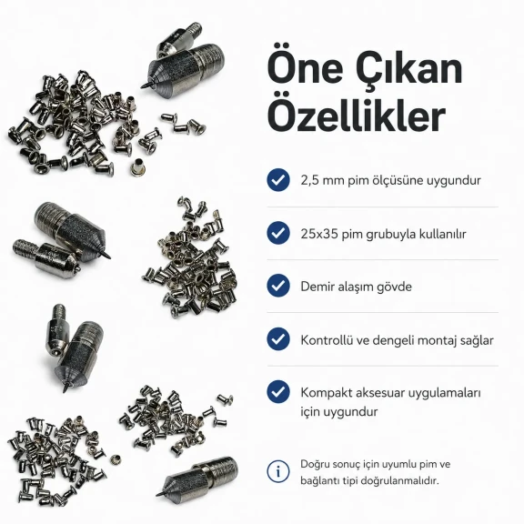 2,5 mm pim montaj kalıbı, yüksek kaliteli demir alaşım, 25x35 pimler için ergonomik tasarım