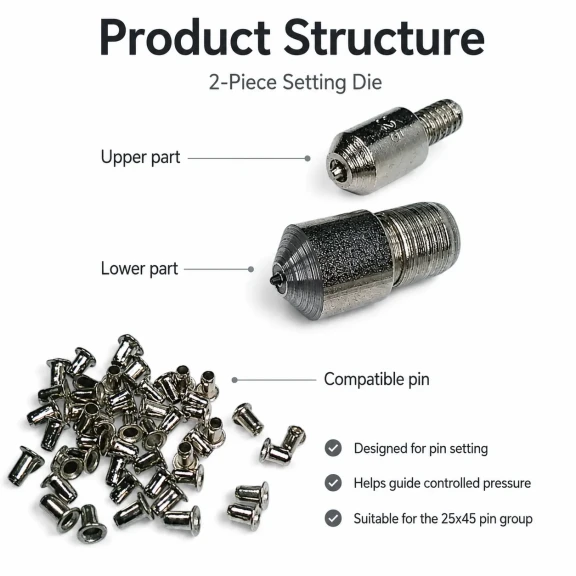 2.5 mm Pin Setting Die for 25x45 Pins, High-grade iron construction for leather crafting and industrial assembly