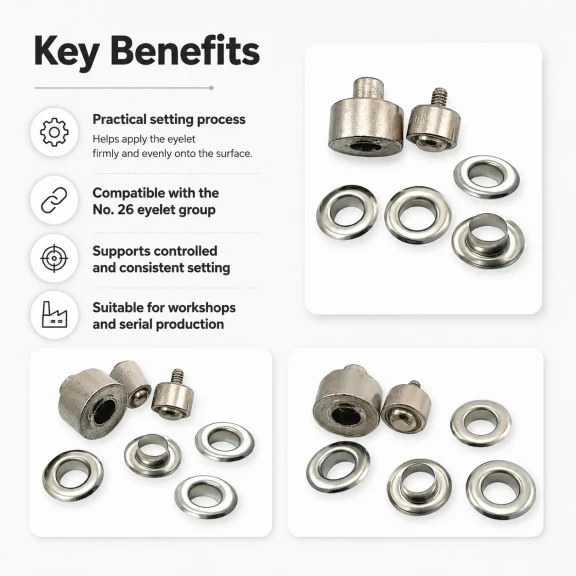 26 No Kuşgözü Montaj Aparatı - İç Çap 12 mm Kuşgözü Çakma Kalıbı KLP0026, yüksek kaliteli metal malzeme ile tekstil, deri ve