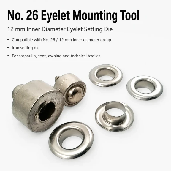 26 No Kuşgözü Montaj Aparatı - İç Çap 12 mm Kuşgözü Çakma Kalıbı KLP0026, yüksek kaliteli metal malzeme ile tekstil, deri ve
