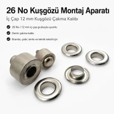 26 No Kuşgözü Montaj Aparatı - İç Çap 12 mm Kuşgözü Çakma Kalıbı KLP0026