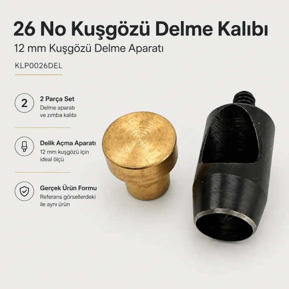 Eyelet Drilling Die 12 mm / 0.47 in KLP0026DEL for grommet installation on textiles, leather, and paper