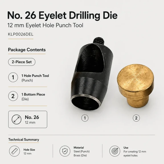 Eyelet Drilling Die 12 mm / 0.47 in KLP0026DEL for grommet installation on textiles, leather, and paper