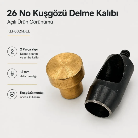 Eyelet Drilling Die 12 mm / 0.47 in KLP0026DEL for grommet installation on textiles, leather, and paper
