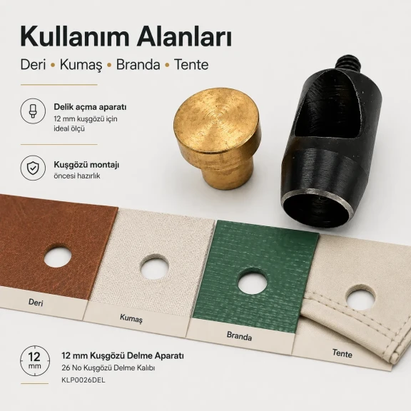 Eyelet Drilling Die 12 mm / 0.47 in KLP0026DEL for grommet installation on textiles, leather, and paper