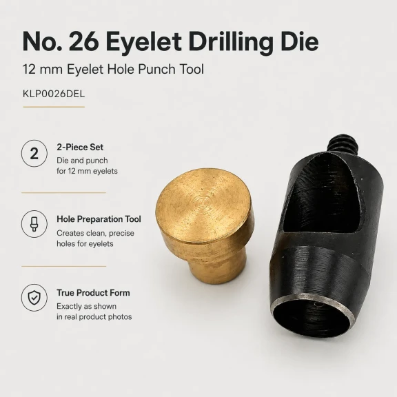 Eyelet Drilling Die 12 mm / 0.47 in KLP0026DEL for grommet installation on textiles, leather, and paper