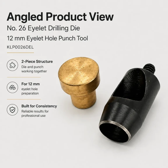 Eyelet Drilling Die 12 mm / 0.47 in KLP0026DEL for grommet installation on textiles, leather, and paper