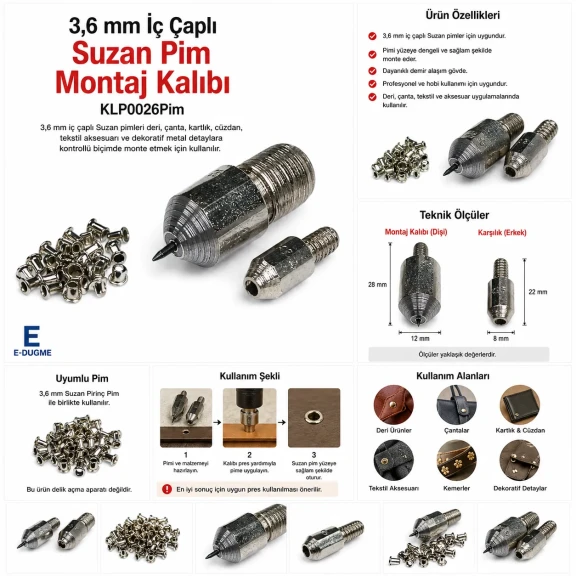 Pin Setting Die for 3.6 mm / 0.14 in Suzan Pins, made of durable PP material, ideal for precise fastening applications.