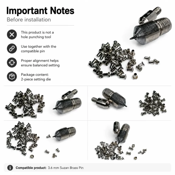 Pin Setting Die for 3.6 mm / 0.14 in Suzan Pins, made of durable PP material, ideal for precise fastening applications.