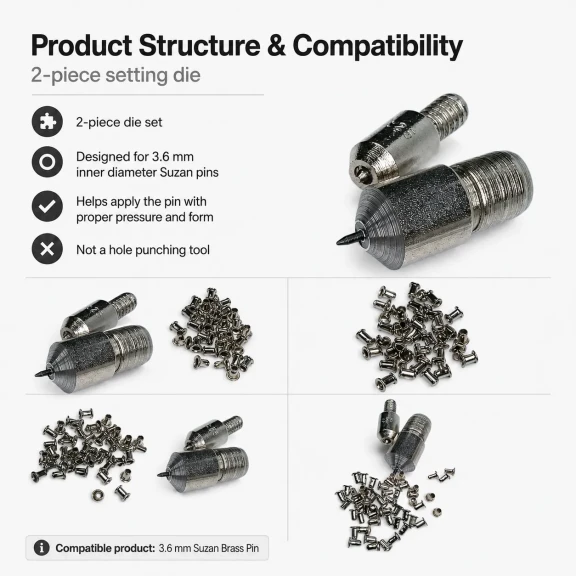 Pin Setting Die for 3.6 mm / 0.14 in Suzan Pins, made of durable PP material, ideal for precise fastening applications.