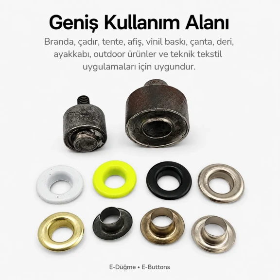 28 No Kuşgözü Kalıbı - 13 mm Kuşgözü Çakma Aparatı, metal malzemeden yapılmış, çeşitli kumaş ve deri malzemelerde
