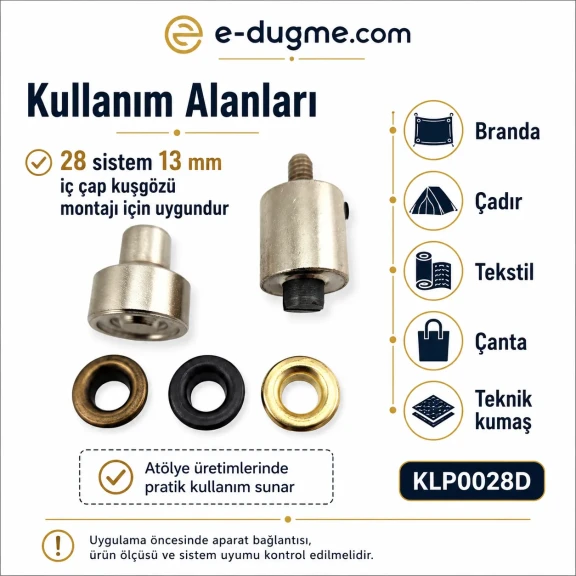 28 Numara Kuşgözü Kalıbı 13 mm İç Çap Kendinden Delmeli Kuşgözü Çakma Kalıbı KLP0028D, kumaşlar için pratik kuşgözü montaj