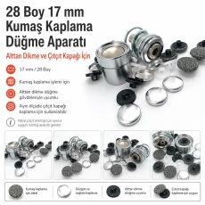 28 Boy 17 mm Kumaş Kaplama Düğme Aparatı – Alttan Dikme ve Çıtçıt Kapağı İçin KLP0028KPL