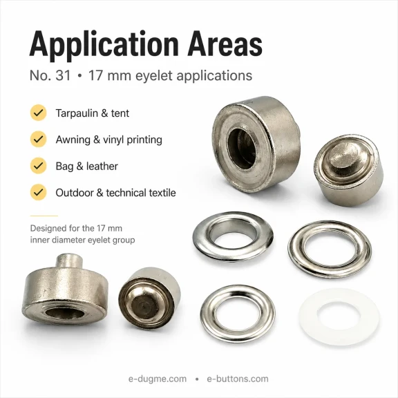 31 No Kuşgözü Kalıbı - 17 mm Kuşgözü Çakma Aparatı, kumaş ve deri montajı için ideal