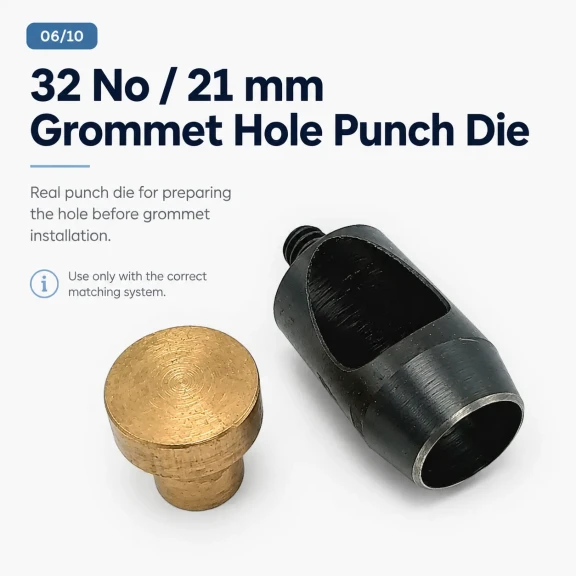 21 mm / 0.83 in Grommet Punching Die for Flat Brass Eyelets, suitable for clean hole preparation in various materials
