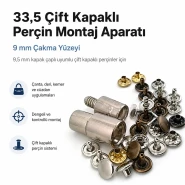 33,5 Çift Kapaklı Perçin Montaj Aparatı – 9 mm Çakma Yüzeyi, 9,5 mm Kapaklı Perçin İçin KLP00335CFT