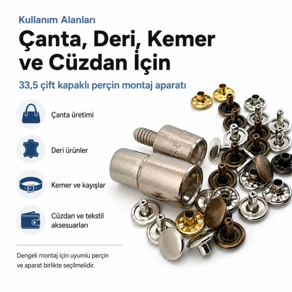 33,5 Çift Kapaklı Perçin Montaj Aparatı - 9 mm Çakma Yüzeyi, 9,5 mm Kapaklı Perçin İçin KLP00335CFT